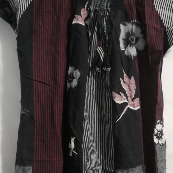 Handmade Patchwork Floral and Stripe Short Sleeve Square Neck Dress | BNWOT - Picture 6 of 14